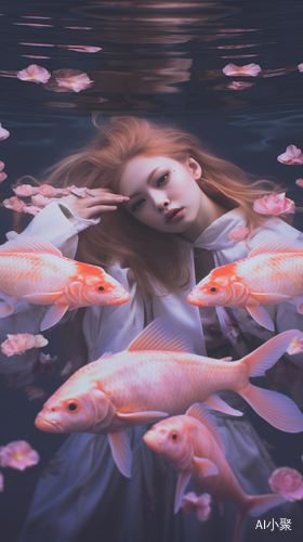 Surreal Water: Anime Aesthetics with Colorful Carp and Pink Lotus