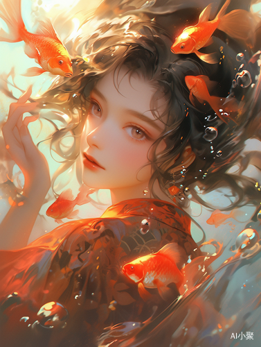 Charming Chinese Girl: Hyper-Realistic Water Fantasy Illustration