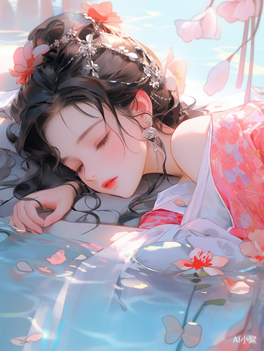 Charming Chinese Girl: Hyper-Realistic Water Fantasy Illustration