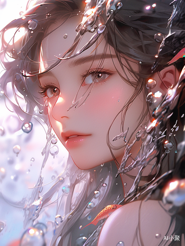 Charming Chinese Girl: Hyper-Realistic Water Fantasy Illustration