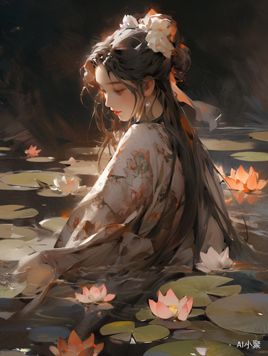 Charming Chinese Girl: Hyper-Realistic Water Fantasy Illustration