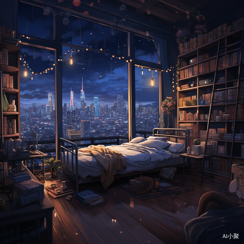 Bookish Bedroom Design with Atmospheric Cityscapes