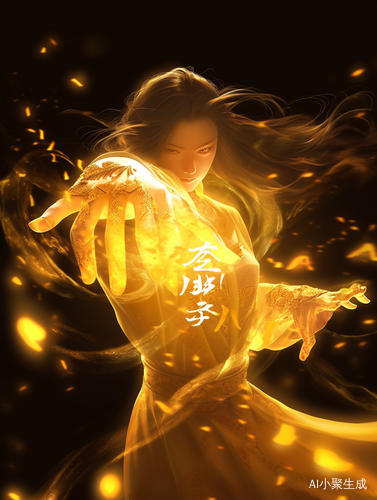古典武侠女子施展魔法的金黄光芒