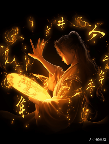 古典武侠女子施展魔法的金黄光芒