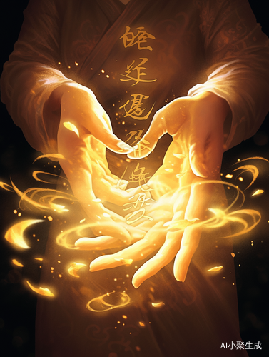 古典武侠女子施展魔法的金黄光芒