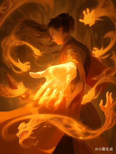 古老神秘的中国古典武侠女子施展强大魔法力量