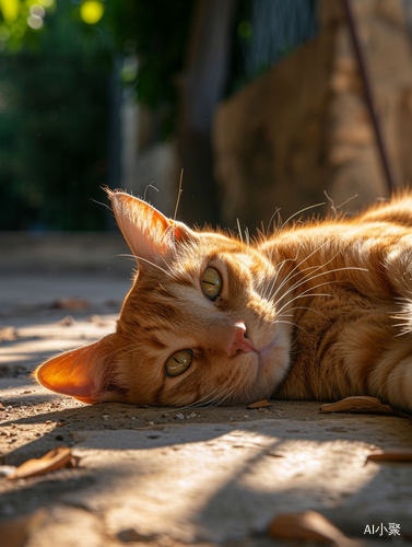 阳光照耀下，细节充分展现的橘色猫咪