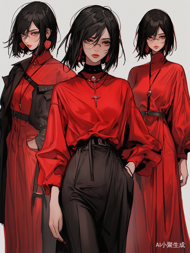 黑发红衣女生