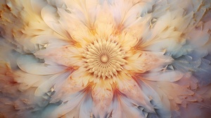 Radial composition, floral patterns, pastel colors, organic shapes, soft and delicate edges, romantic atmosphere, vintage texture, natural lighting, in a bohemian style ar 16:9v 5.1