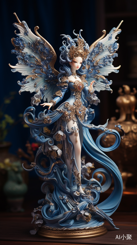 Meticulously Designed Chinese Woman Figurine with Blue Wings