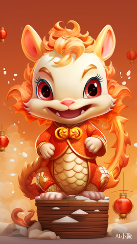 Happy Baby Dragon Taking off in Spring Festival Atmosphere