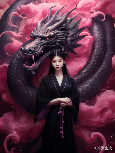 中国古典女孩与黑龙的超现实主义之梦