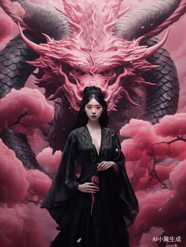 中国古典女孩与黑龙的超现实主义之梦