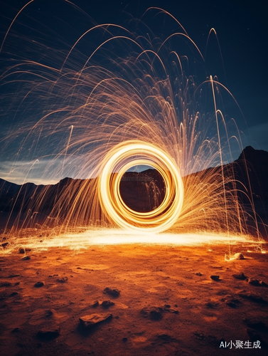 Sparks Form Circle in Dark Desert Night