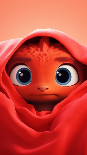 poster, Pixar style, A cute red Chinese dragonhides in a red blanket, showing only its head, furrytexture, cute and cute expression, minimalist style,simple clean light red background, movie lighting,volume light, soft and advanced colors, BubbleMart, 3D, C4D, super detail, super precision, air3:4V6