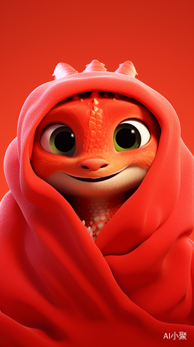 Cute red Chinese dragon in Pixar-style poster