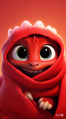 Cute red Chinese dragon in Pixar-style poster