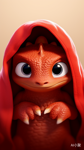 Cute red Chinese dragon in Pixar-style poster