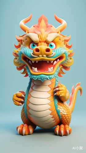 3D Cartoon Style Chinese Dragon in Fine Plush Texture