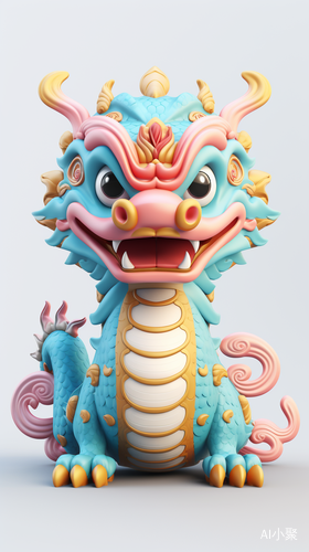 3D Cartoon Style Chinese Dragon in Fine Plush Texture