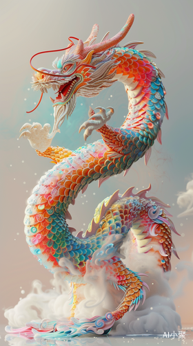 3D Cartoon Style Chinese Dragon in Fine Plush Texture