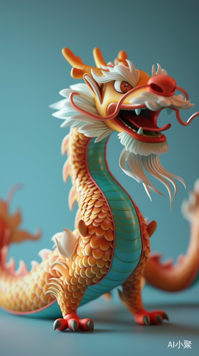 3D Cartoon Style Chinese Dragon in Fine Plush Texture