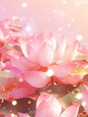 phone wallpaper background,hyperrealistic photography pink lotus,many lotus buds,on pink background, sprinkled with gold dust glitter,filled frame quality 8k,hd quality, very high detail v 6.0 ar 4:7