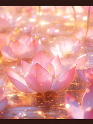 Hyperrealistic Pink Lotus Phone Wallpaper with Gold Dust Glitter