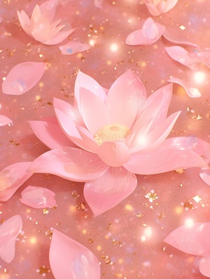 Hyperrealistic Pink Lotus Phone Wallpaper with Gold Dust Glitter