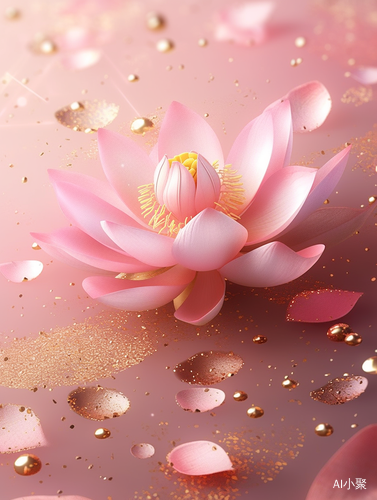 Hyperrealistic Pink Lotus Phone Wallpaper with Gold Dust Glitter