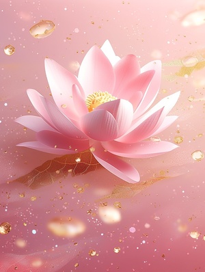 Hyperrealistic Pink Lotus Phone Wallpaper with Gold Dust Glitter