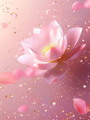 Hyperrealistic Pink Lotus Phone Wallpaper with Gold Dust Glitter