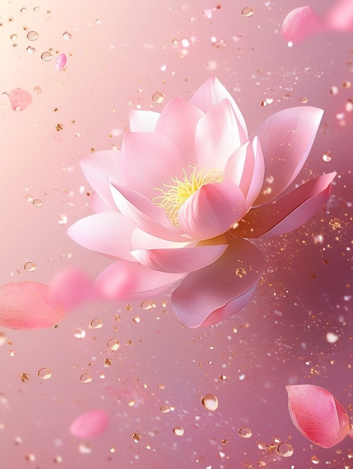 phone wallpaper background,hyperrealistic photography pink lotus,many lotus buds,on pink background, sprinkled with gold dust glitter,filled frame quality 8k,hd quality, very high detail v 6.0 ar 4:7