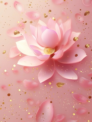 Hyperrealistic Pink Lotus Phone Wallpaper with Gold Dust Glitter