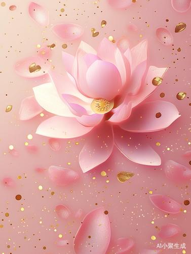 Hyperrealistic Pink Lotus Phone Wallpaper with Gold Dust Glitter