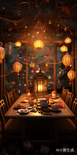 喜洋洋的全家共享年夜饭