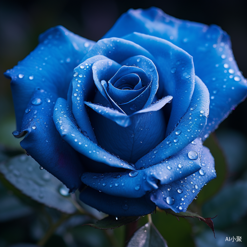 Blue: Close-up of Romantic Rose with Dew Drops