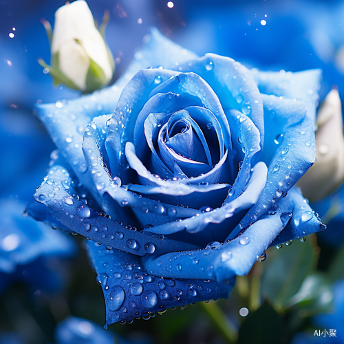 Blue: Close-up of Romantic Rose with Dew Drops