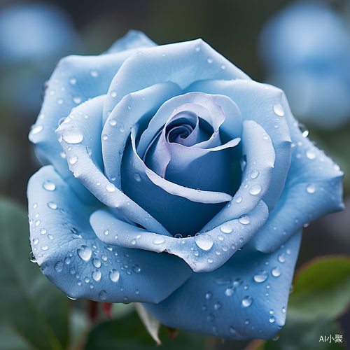 Blue: Close-up of Romantic Rose with Dew Drops