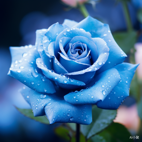 Blue: Close-up of Romantic Rose with Dew Drops