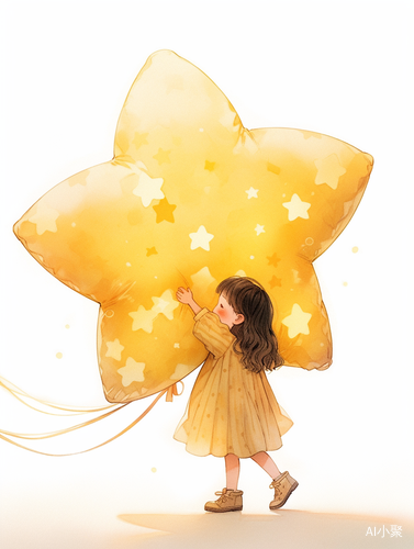 Little Girl Holding Yellow Star: A Miwa Komatsu Inspired Illustration