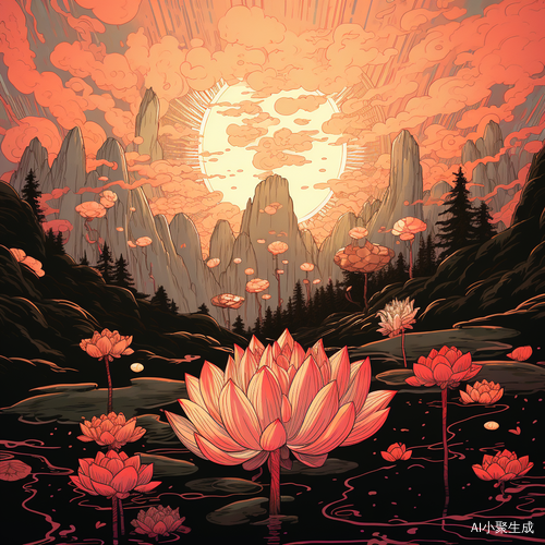 梦幻般的粉色莲花人物插图风格