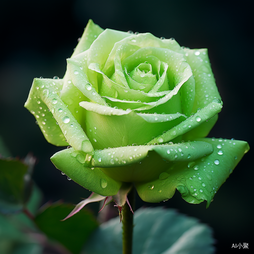 Green Field: Close-Up of Dewy Rose with Romantic Atmosphere