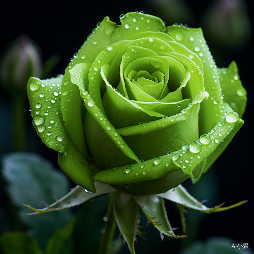 Green Field: Close-Up of Dewy Rose with Romantic Atmosphere