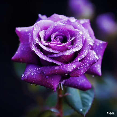 Purple Blooming Roses Close-Up with Dew Drops