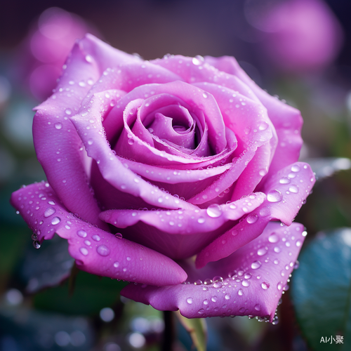 Purple Blooming Roses Close-Up with Dew Drops