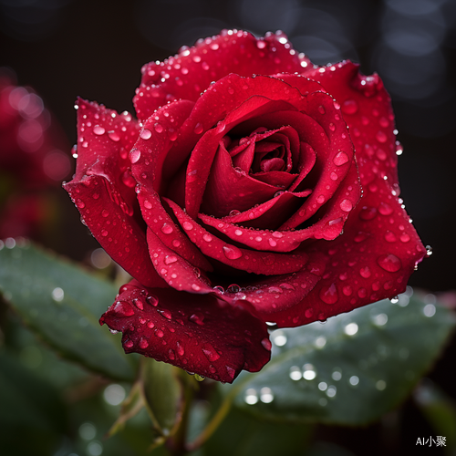 Red Blooming Roses: Close-Up of Romantic Rose with Dew Drops