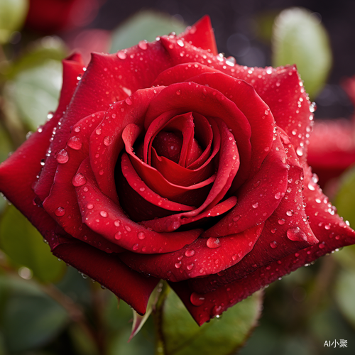 Red Blooming Roses: Close-Up of Romantic Rose with Dew Drops