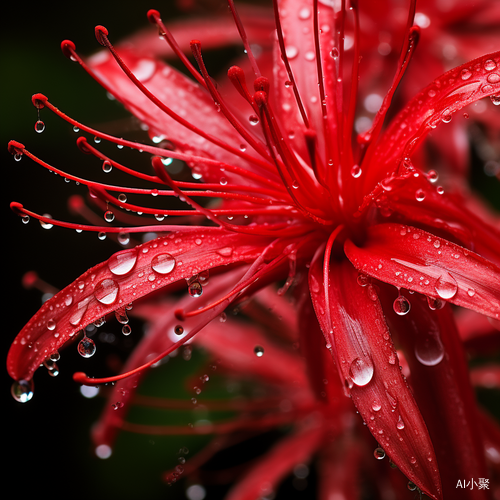 Romantic Close-Up: Dewy Spider Lily in Red Field