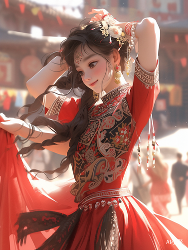 Beautiful Chinese Girl Dancing in Classic Xinjiang Costumes